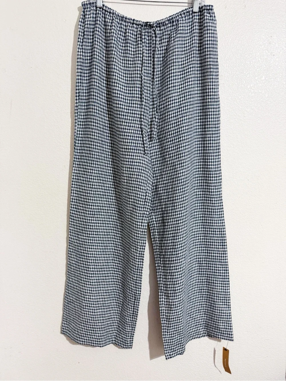 NWT Reformation Jaida Linen Crop Top & Wide Leg Pants Two Piece Set Slate Check